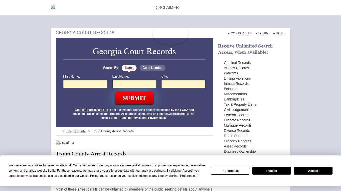 Troup County Arrest Records GeorgiaCourtRecords.us